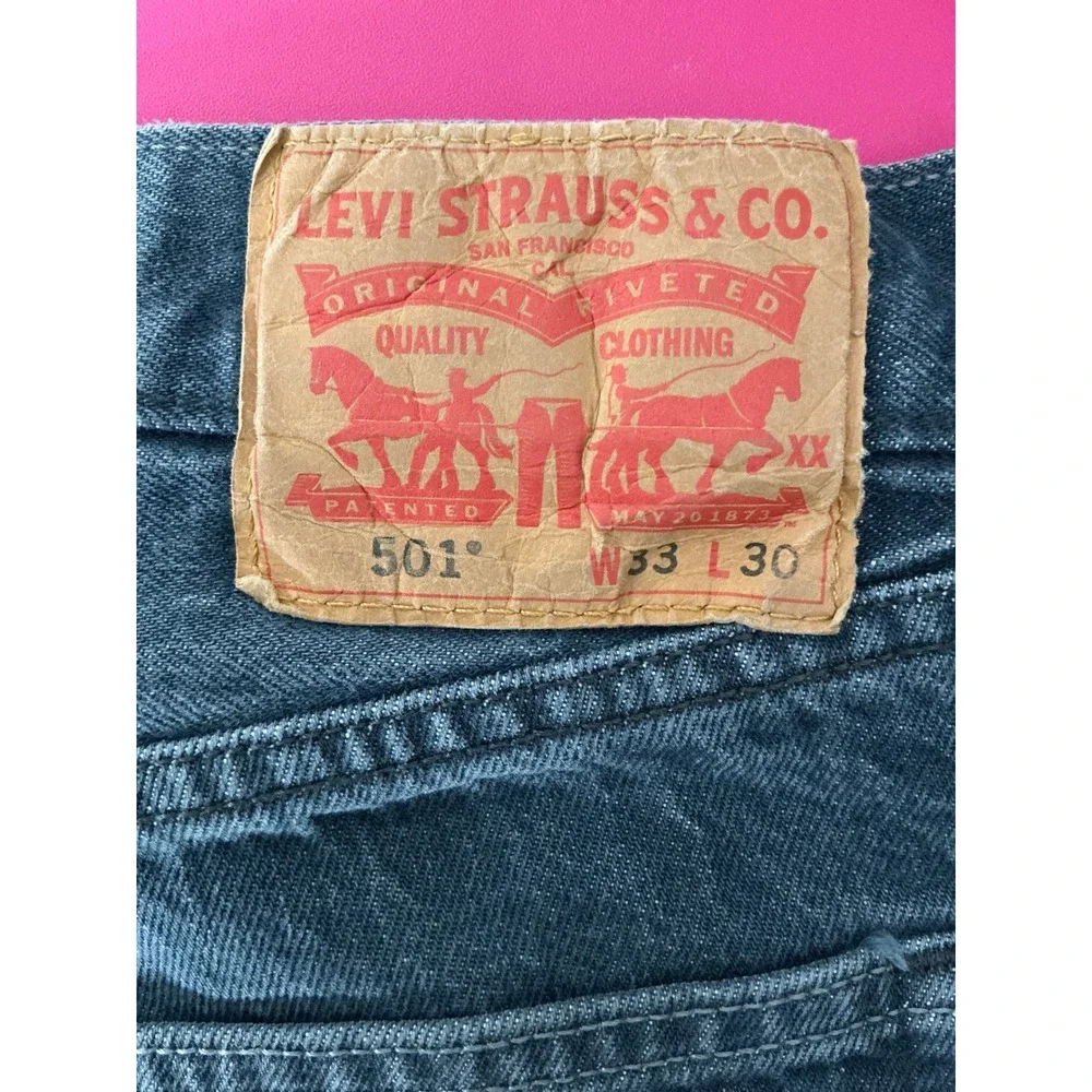 Levi Strauss 501‎ Mens Original Fit Black Denim Jeans 33x30 Button Fly Raw Hem